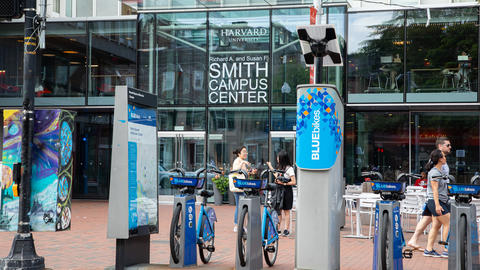 Bluebikes station in front of the Smith Campus Center