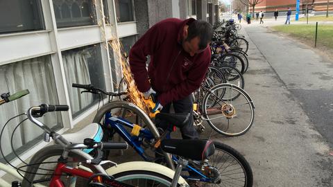 cutting abandoned bikes