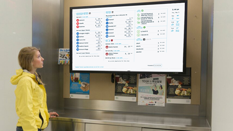 Woman looking at a campus transit screen
