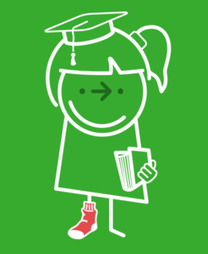 illustration of student with book and red sock