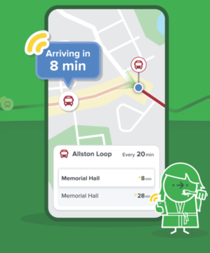 screenshot of real time shuttle tracker app