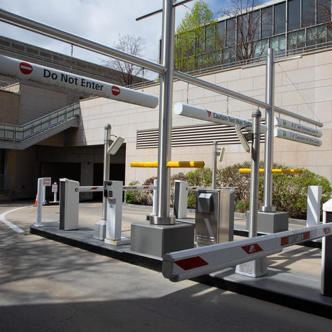 Entrance gates to 10 Everett Parking Garage
