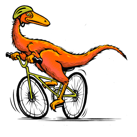 Illustration of a Podokesaurus holyokensis on a bicycle