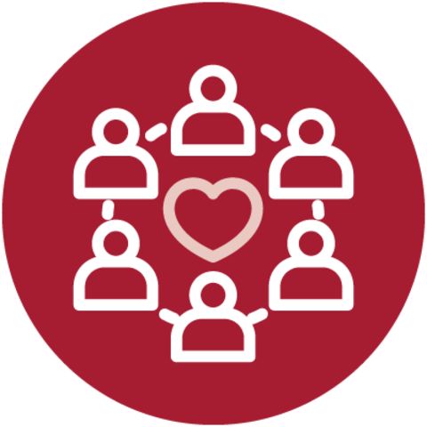 Icon of people holding hands and surrounding a heart