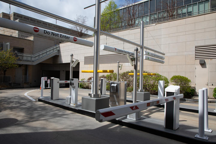 Entrance gates to 10 Everett Parking Garage