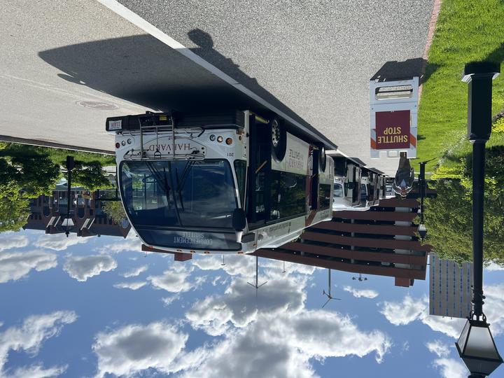 Shuttles lined up for commencement route